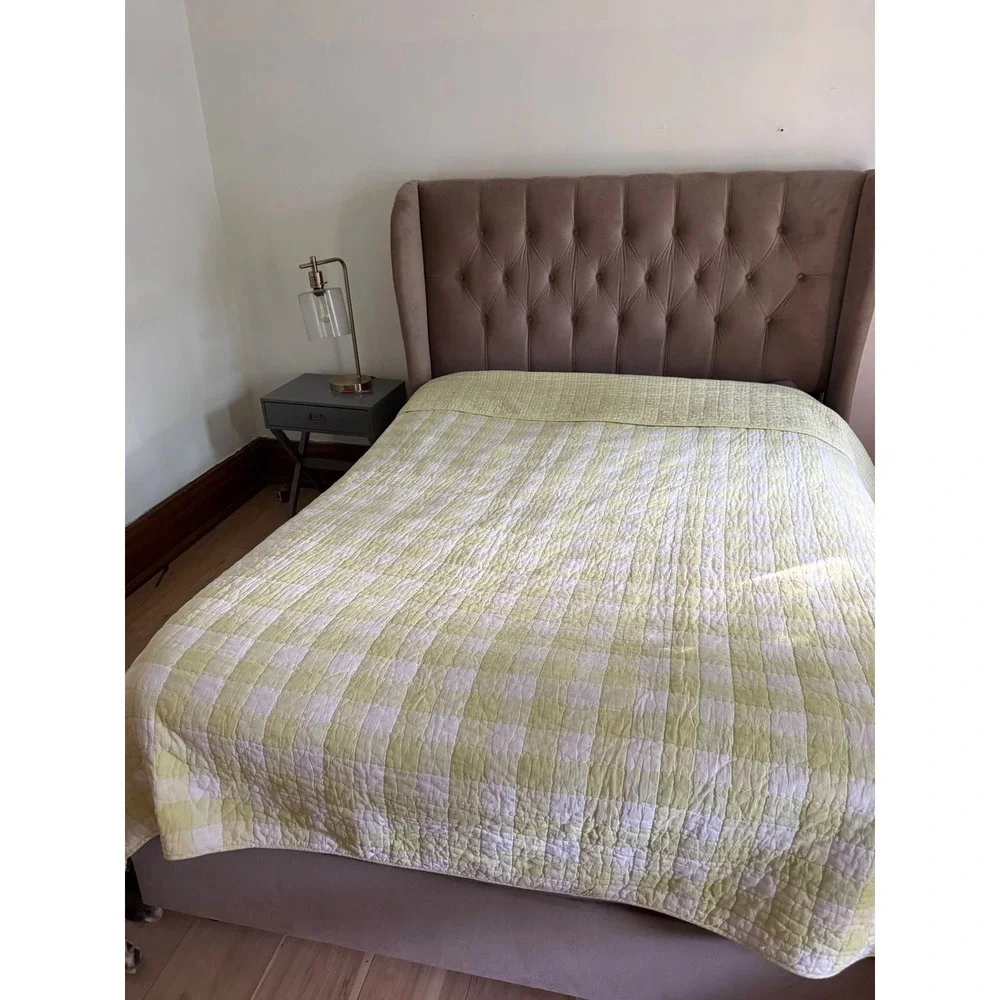 Pine Cone Hill Reversible Quilt Green Gingham Check Bedspread Cottagecore King